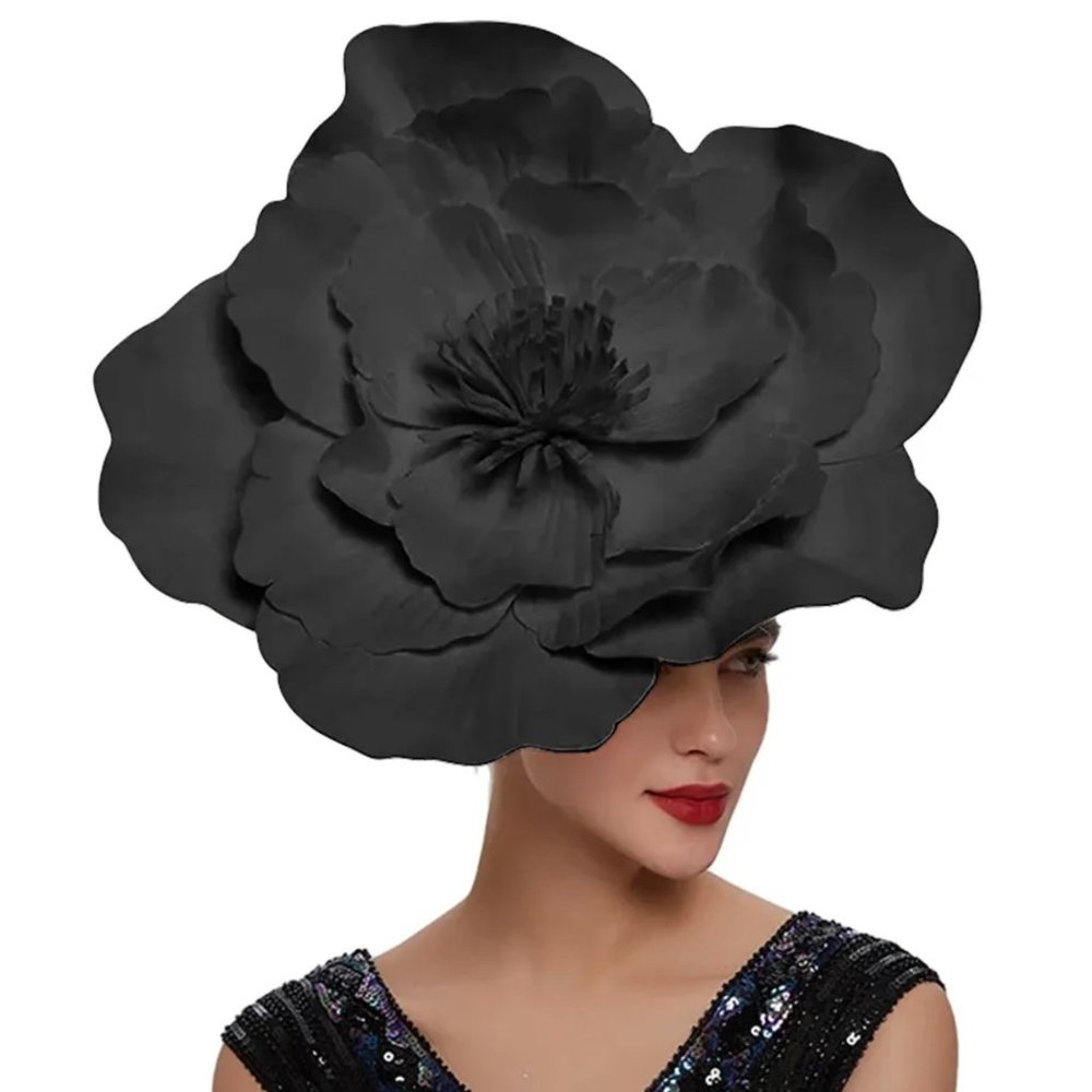 Giant Black fabric flower hat headband Hairclip pinup avant garde